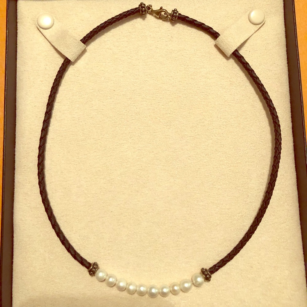 Black Leather and Pearl Necklace